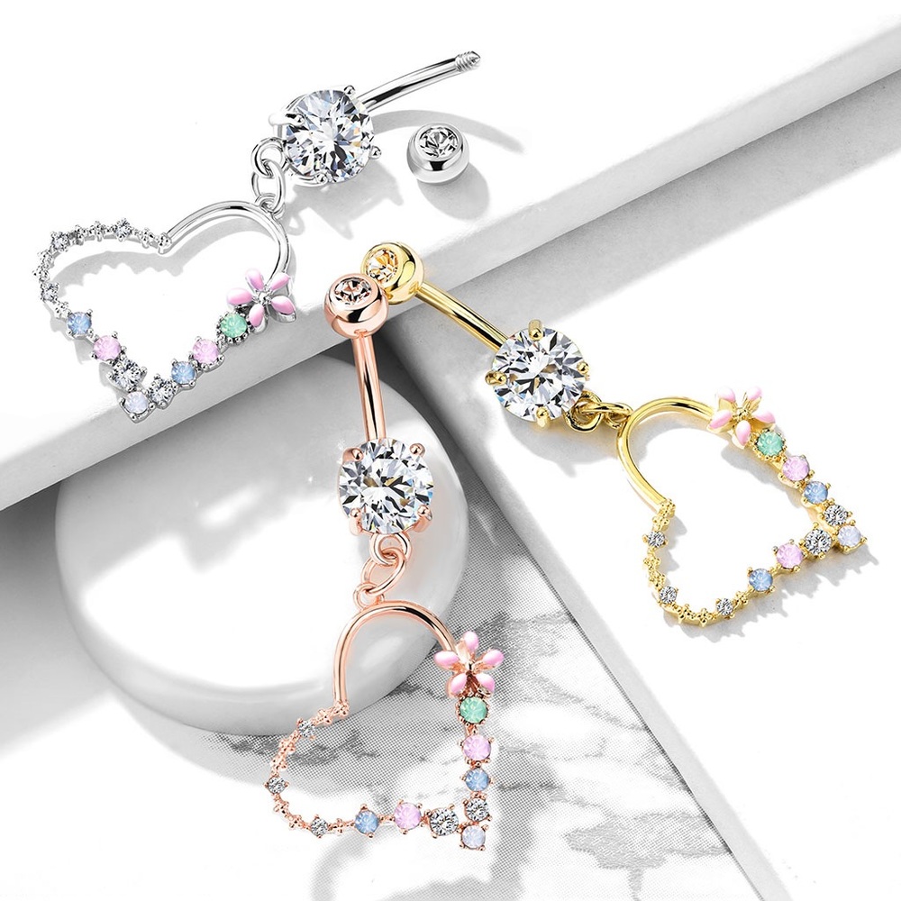 Enamel Flower and Opalite Stone Set Belly Ring